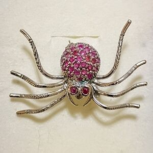 New 925 Silver Genuine Ruby Cluster Spider Whimsigoth Brooch Pin